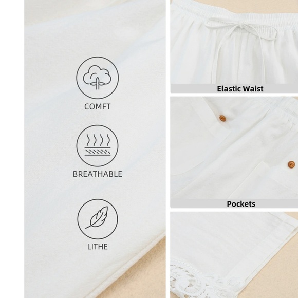 White Lace Trim Women's Pants - Picture 3 of 7